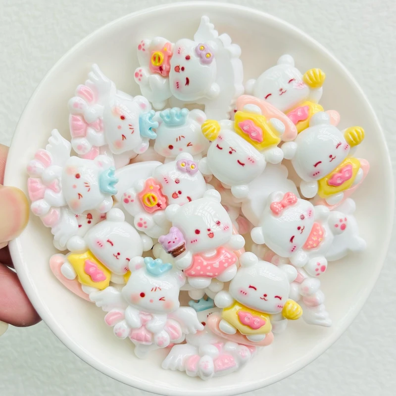 

10 Pcs New Kawaii Cartoon Animal Little Bear Series Resin Flat Back Scrapbook Figurine DIY Bow Decor Accessories Crafts