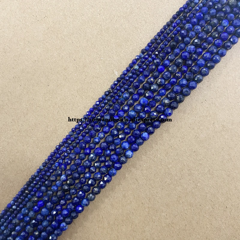 Small Diamond Cuts Faceted Dyed Lapis Lazuli Round Loose Beads 15