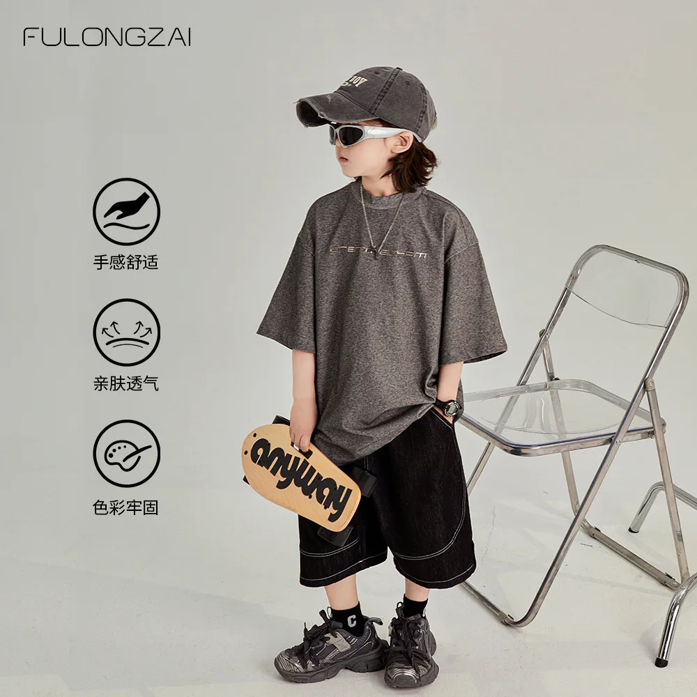 2024 The Boys Clothes Kids T Shirts Clothing Children Parent-child Outfit Korean Style Summer Top Breathable Cotton Stich