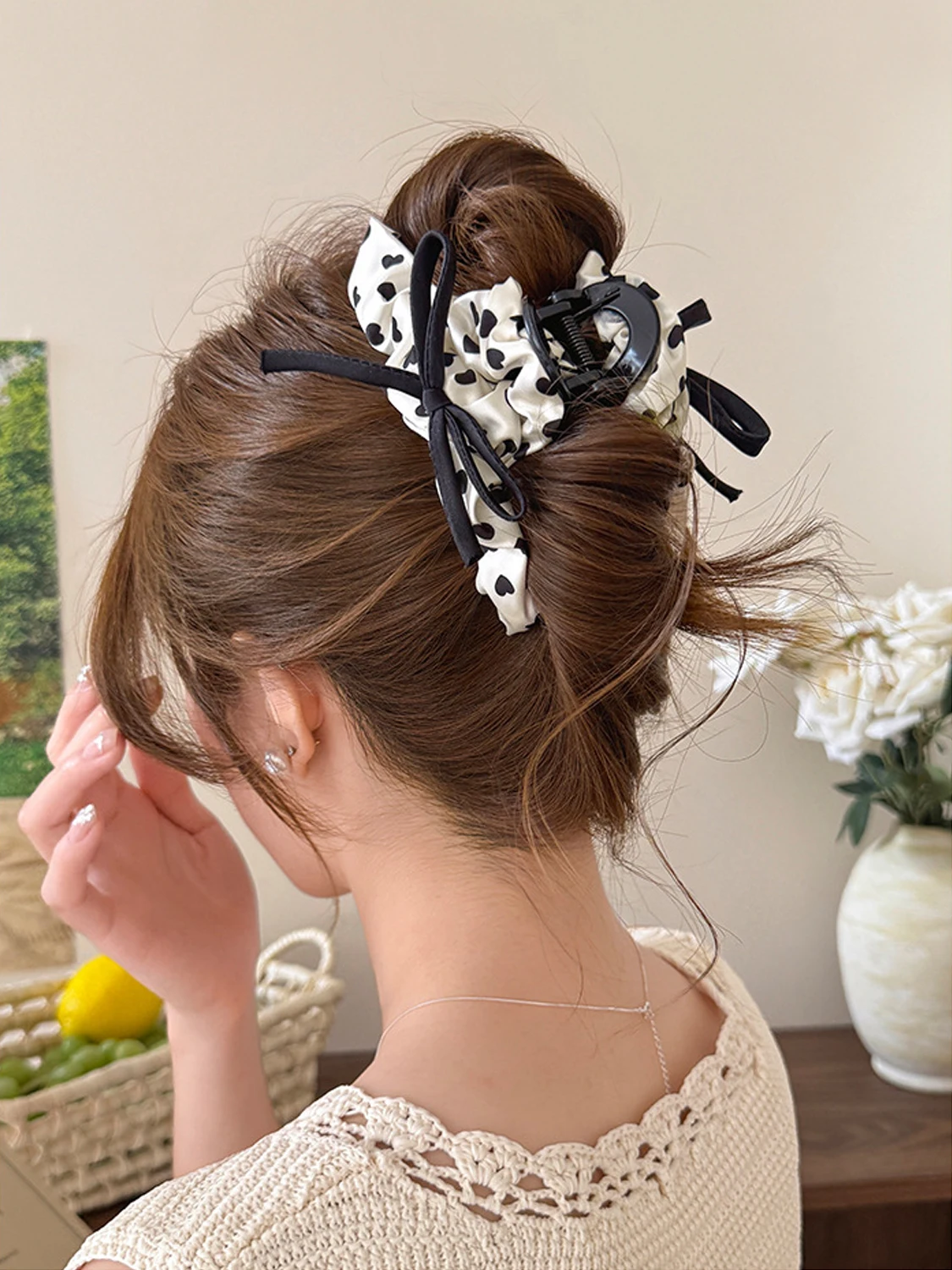 1 Buah Jepit Rambut Hati Busur Retro Perancis untuk Wanita, Klip Hiu Besar untuk Gaya Rambut Updo, Hiasan Kepala Jepit Rambut Elegan