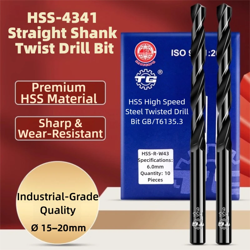 

Сверло спиральное TG из быстрорежущей стали 4341 с прямым хвостовиком для нержавеющей стали, легированной стали, чугуна, твердых металлов, 15-20 мм, высокоточное