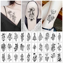 30Pcs Black and White Flower Tattoo Stickers Butterfly Rose Cartoon Small Fresh Temporary Tattoo Stickers Waterproof Cover Scar.