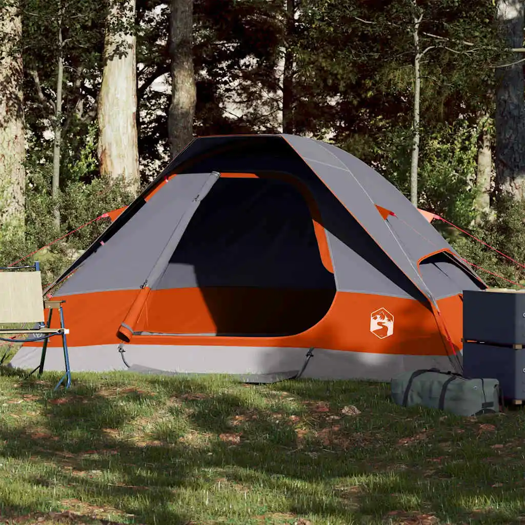 Tente de camping dôme imperméable grise et orange pour 2 personnes, occultante, imperméable et coupe-vent, idéale pour les festivals, la randonnée, le camping, la pêche