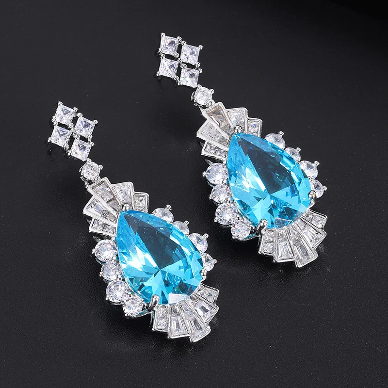 brand genuine Luxury real jewels Tiktok Live S925 Silver Needle Artificial Color Green Pink Treasure Sea Blue Women's Earrings h