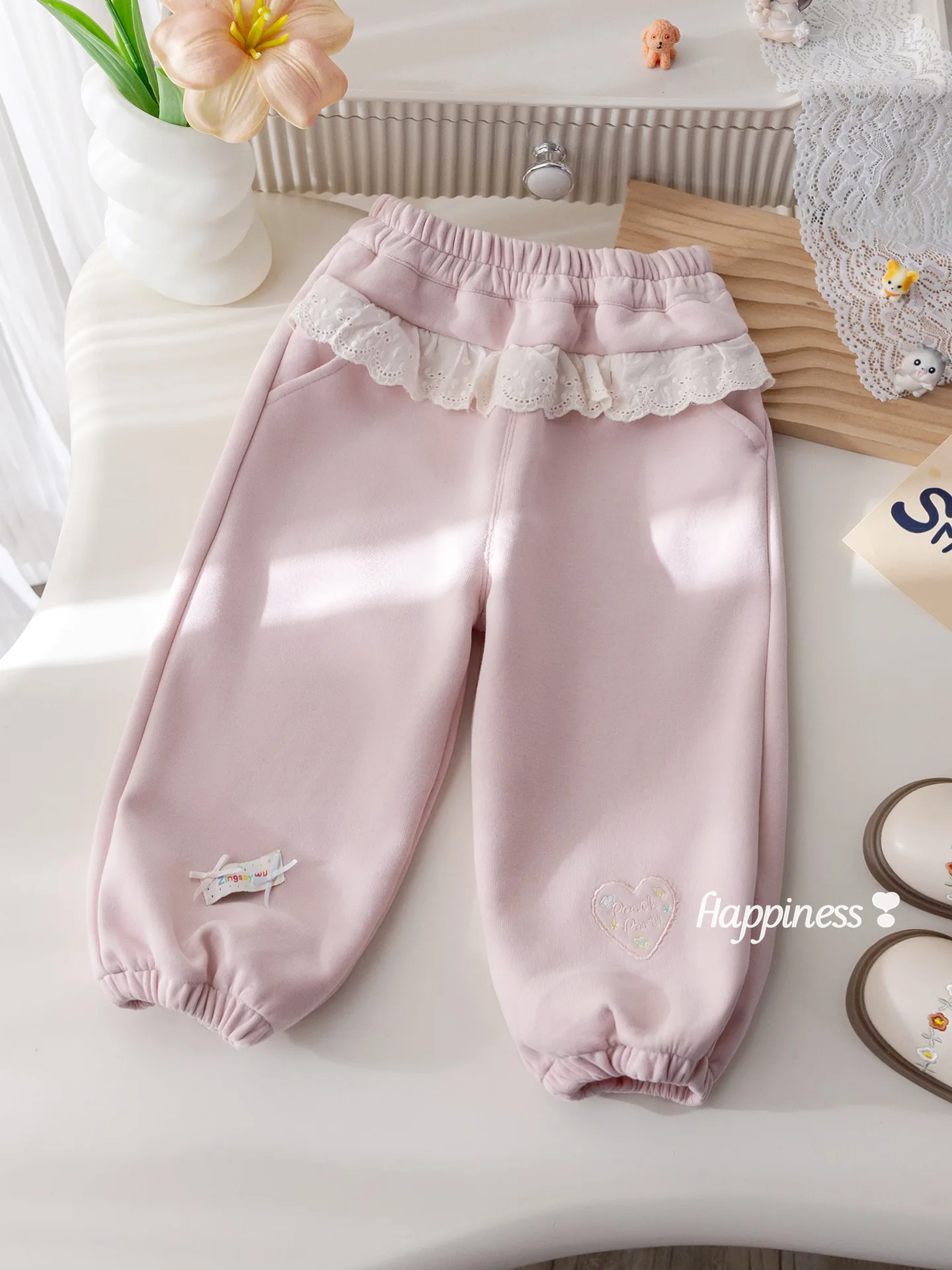 Girls Casual Pants Fall New Korean Stylish Lace Trim Jogger Pants Baby Girl Fall Trendy Long Pants Trendy