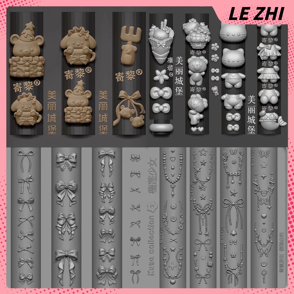 

1Pc Cute Sanrio Hello Kitty Cinnamoroll 3D Acrylic Nail Art Mold Kawaii Cartoon Bear Cat Flower Bow Necklace Silicone Nails Mold