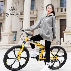 High Carbon Steel One Wheel Folding Mountain Bike Variable Speed Off-Road Shock Absorption Dual Disc Brakes 26 Inch 21 Speed New