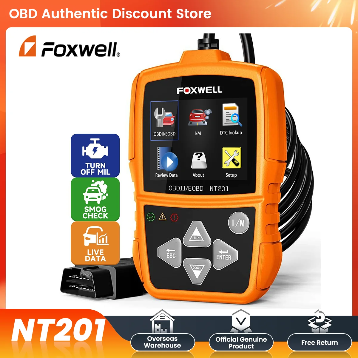 FOXWELL NT201 Automotive OBD2 Scanner Code Reader Engine Smog Check Engine Light Turn off MIL Car Diagnostic Tool