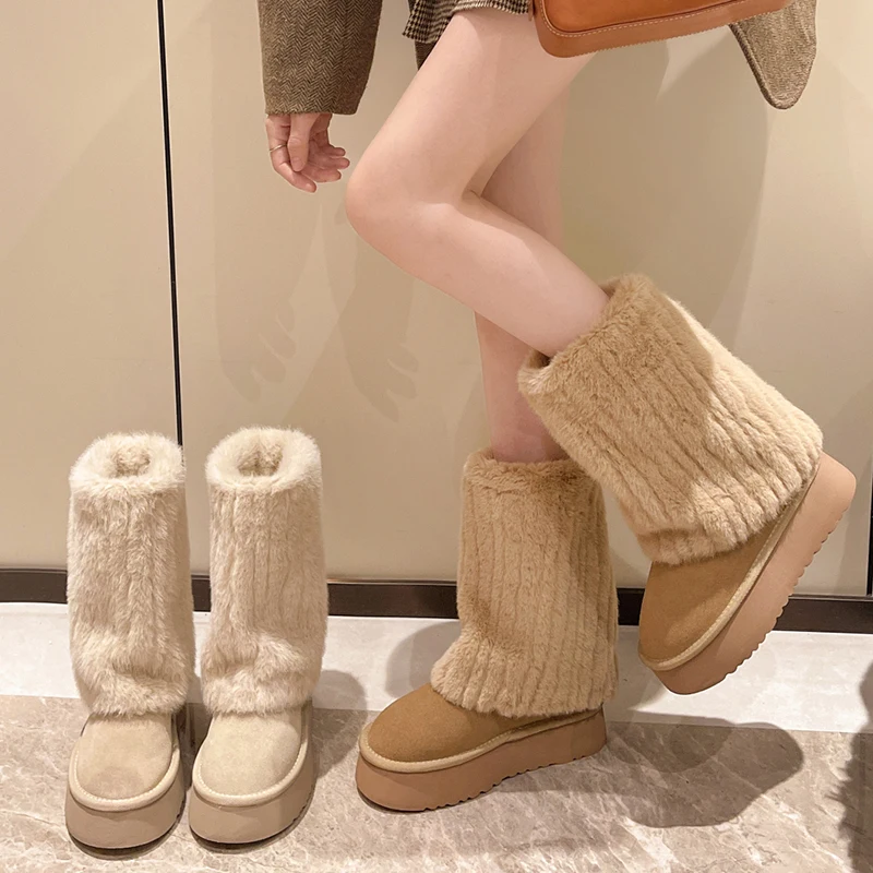 2024 Winter Snow Boots Women's Thick Sole Fur Integrated Short Boots with Plush and Thickened Anti slip and Warm Cotton Shoes