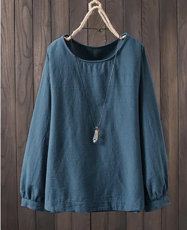 

Autumn Women's Casual Loose Top Long Sleeve Round Neck Solid Color Shirt