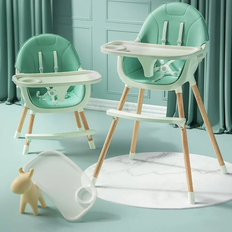 High Feeding Chair Household Multifunctional Baby Dinner Table and Chairs PU Leather Cushion Adjustable Children's Dining Chair