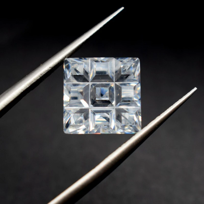 Grade AAAAA White Cubic Zirconia Square Nine-pane Grid Faceted CZ Loose Gemstones Multiple Sizes to Choose For Jewelry Making