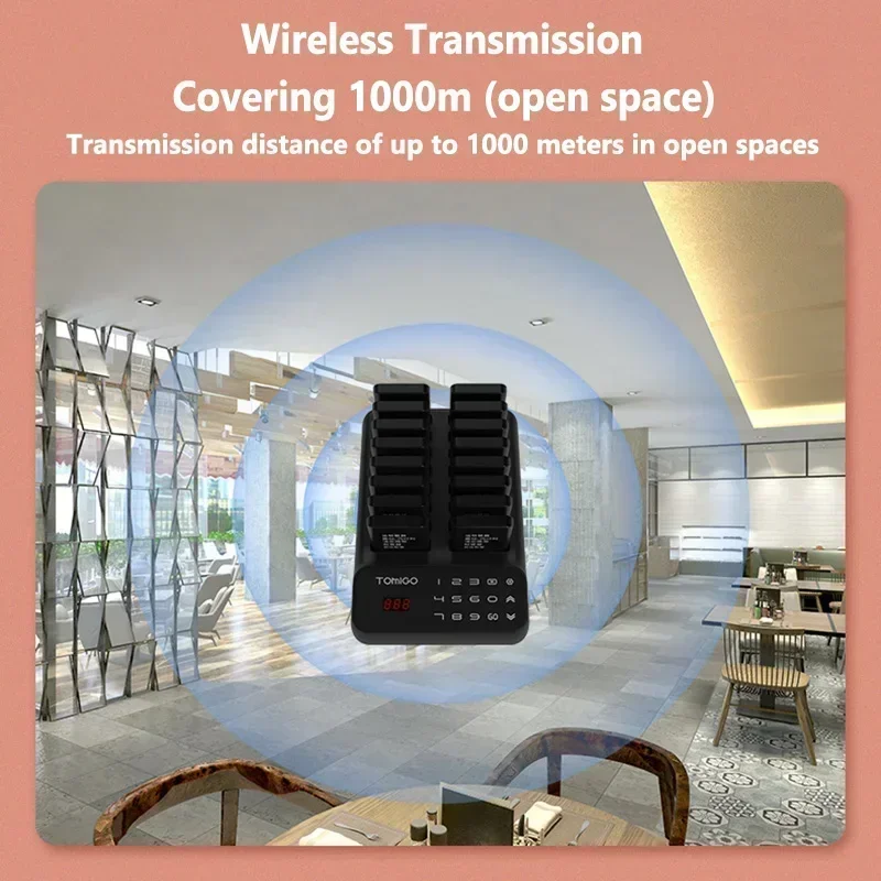 Wireless Restaurant Pagers Calling System 16 Coasters Buzzer Vibrator Bell Receivers For Food Truck Bar Coffee Fast Food Hotel