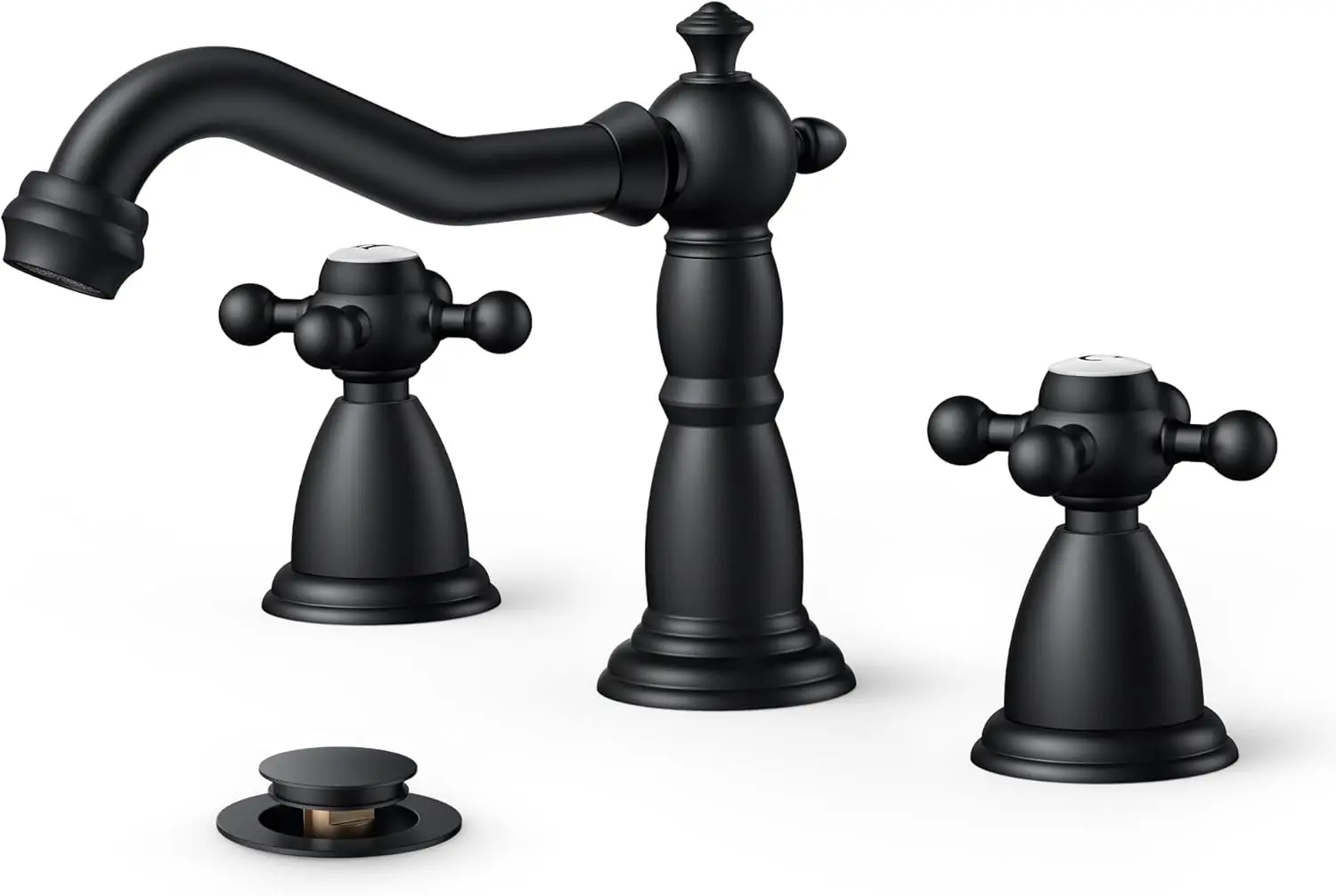 

Матовый черный винтажный смеситель для ванной в стиле фермерского дома с 3 отверстиями, 8 дюймов, с дренажом и шлангами