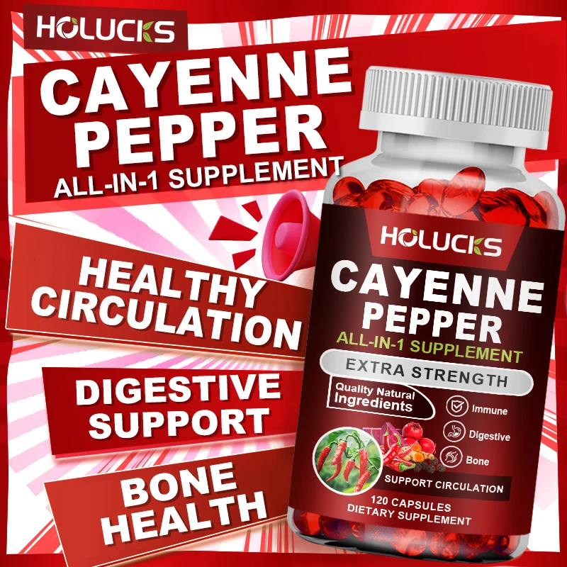 كبسولات فلفل كايين عالية الفعالية، مع فيتامين د3، تدعم الجهاز الدائري، والتنظيف والعافية الشاملة، وفقدان الوزن