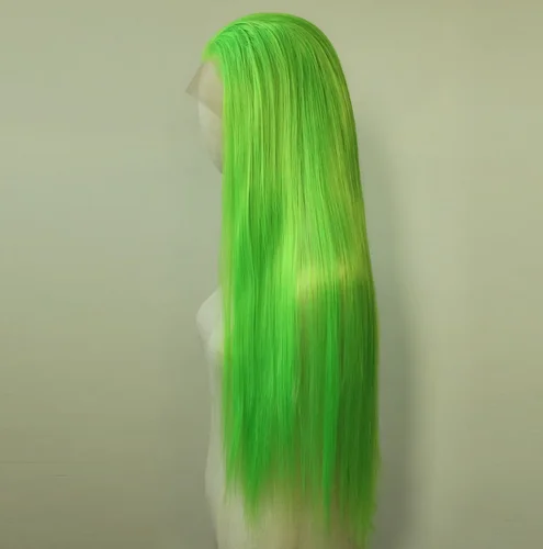 Lime Green Synthetic Lace Front Wig Long Straight Lace Front Synthetic Wig Pre Plucked Heat Resistant Hair Daily Wear Cosplay