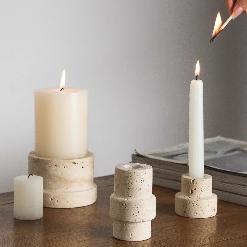 Natural Cave Stone Candlestick Marble Cylindrical Jade Candlestick Base, Modern Living Room Office Art Ornaments Home Decoration