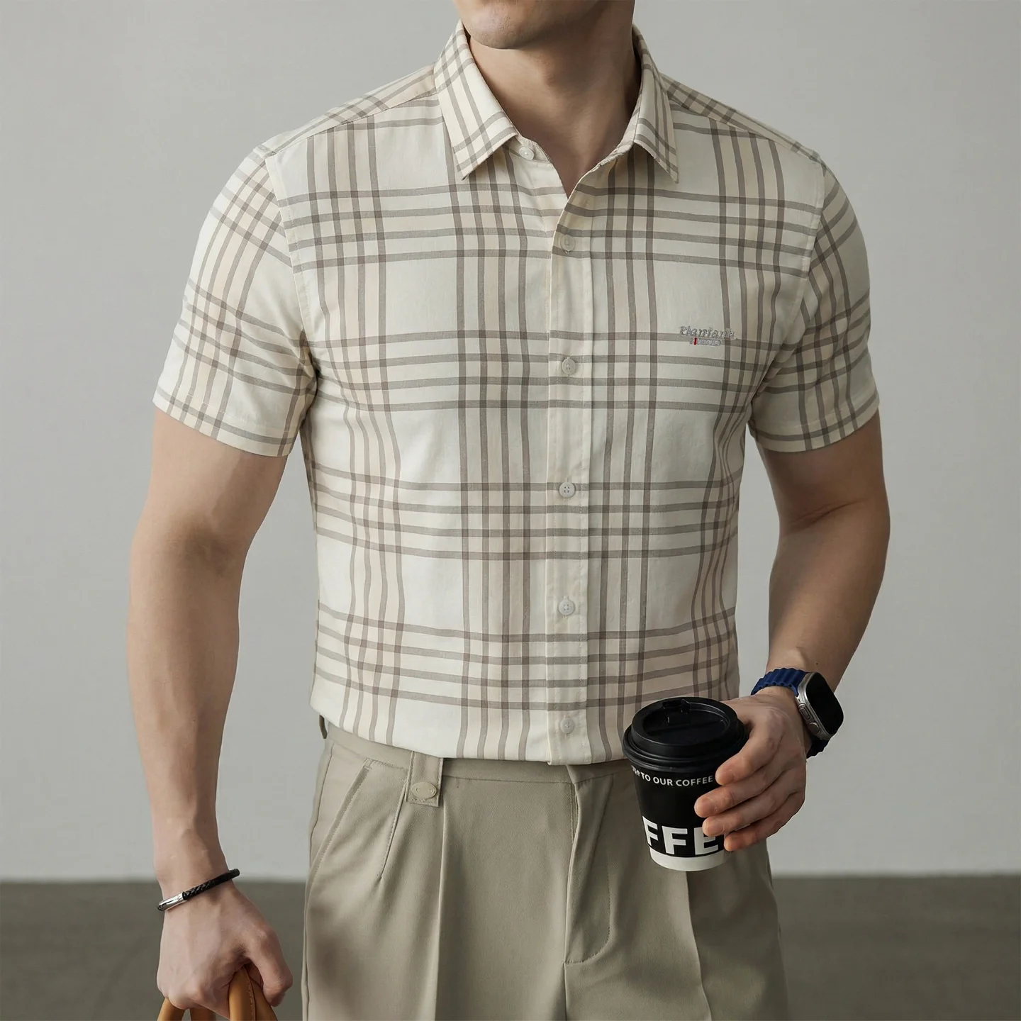 

Men Lyocell Cotton Blend Shirt Short Sleeve Large Plaid Check Smart Casual Business Office Breathable Premium Summer Tops