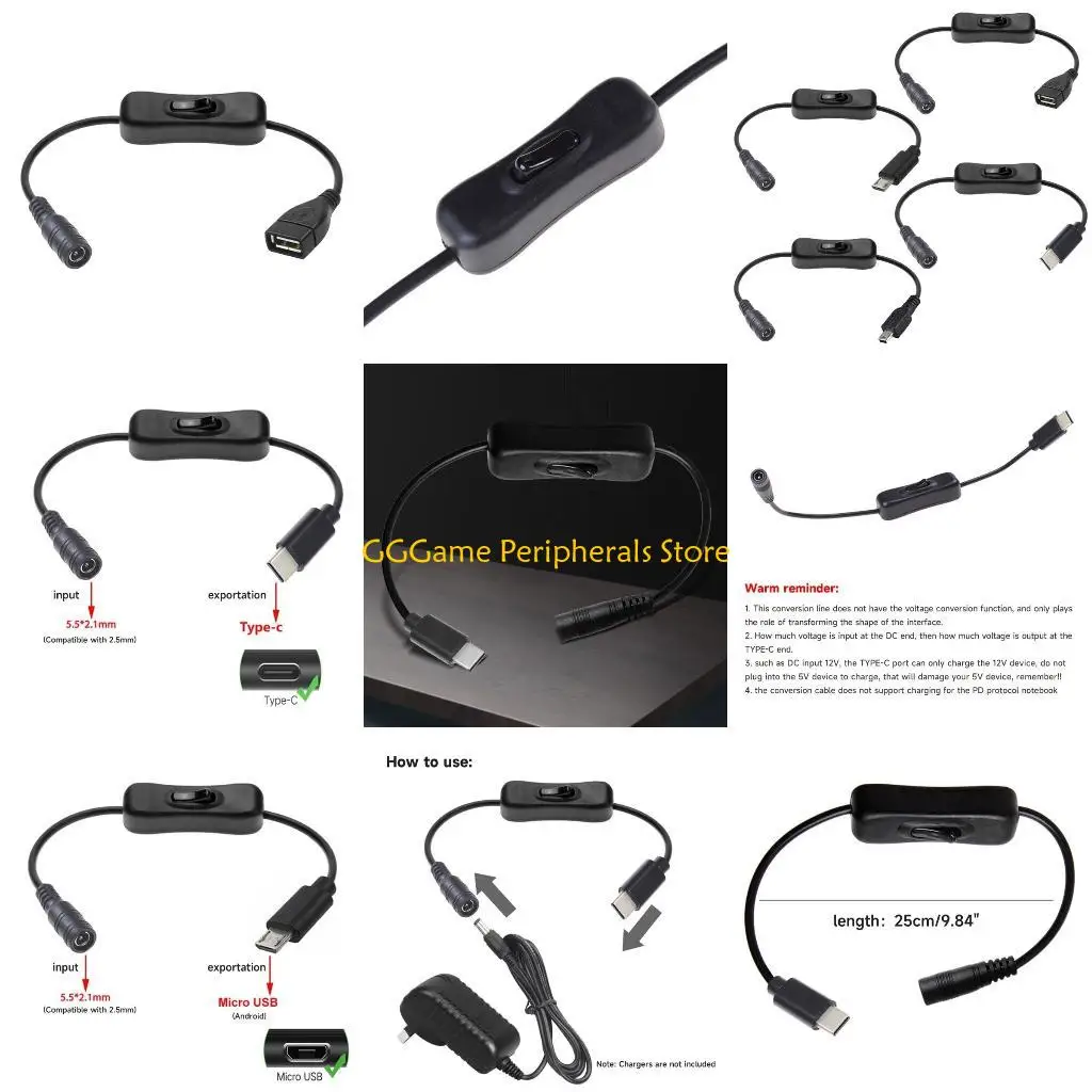 

U55B 5.5x2.1mm Female Plug To Micro USB Male/Type C Male/Mini USB Male/USB Female Connector Adapter Converter