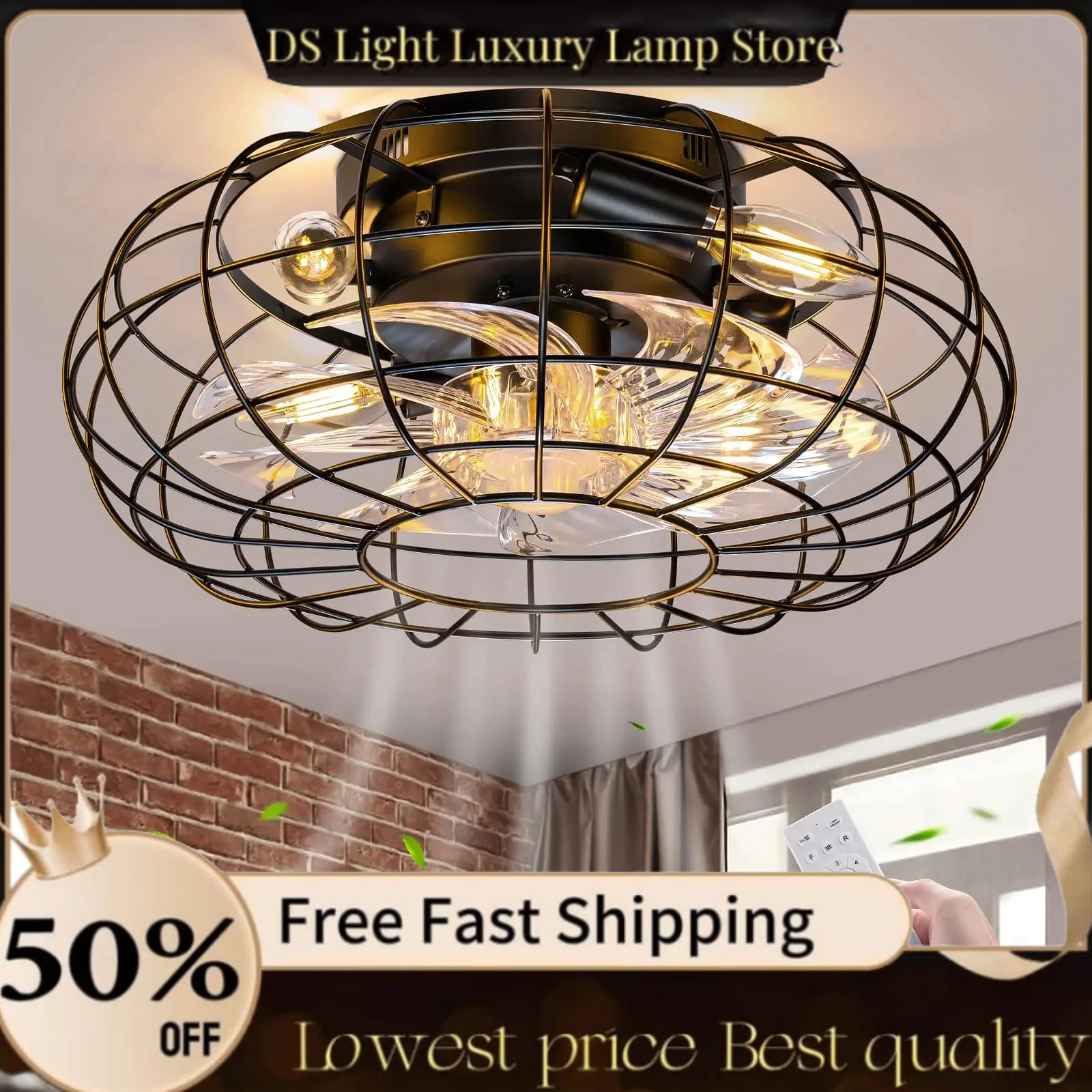 

NookNova 16 Inch Ceiling Fan with Lights Caged Ceiling Fan Lights Remote Control Small Industrial Ceiling Fan Light Fixture