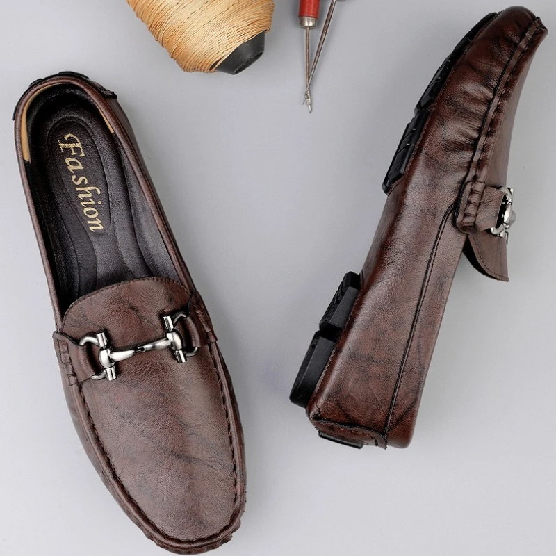 

British Style Men's Genuine Leather Shoes Soft Soles Comfortable Walking Shoes High-quality Brown Men's Business Casual Shoes