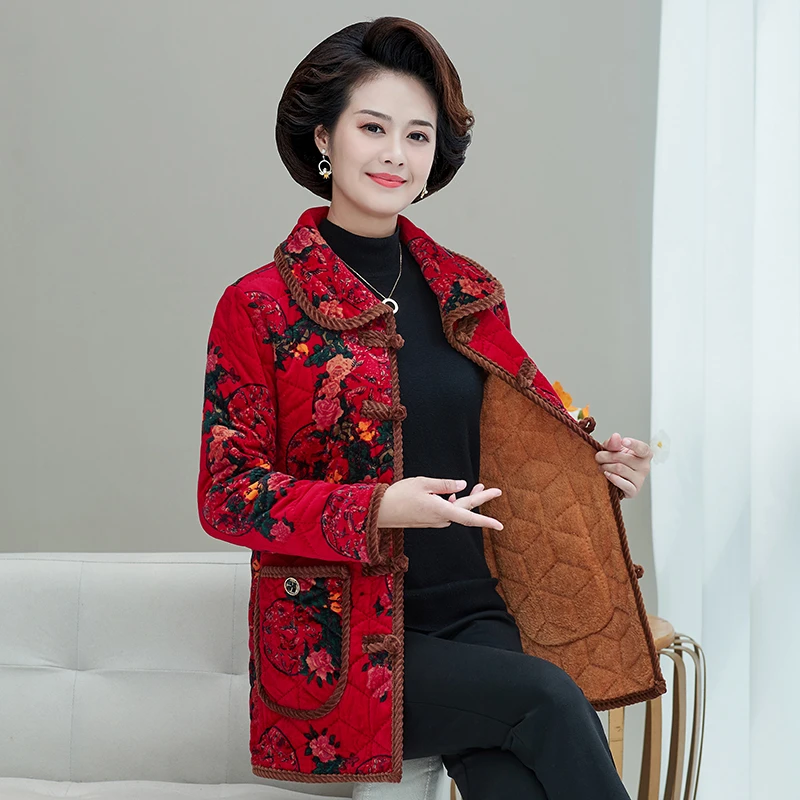 

Chinese Retro Cotton Jacket Fleece Plus Size 7xl Coat Northeast Ethnic Top Winter Thick Warm Clothing 2024 Mother Coat