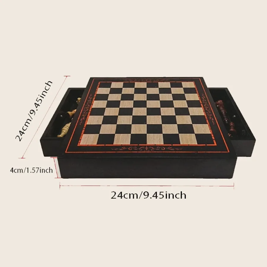 24cm/9.45inch Wooden Chess, High-Grade Solid Wood, Drawer Board, Strategy Family Game, Perfect Gifts
