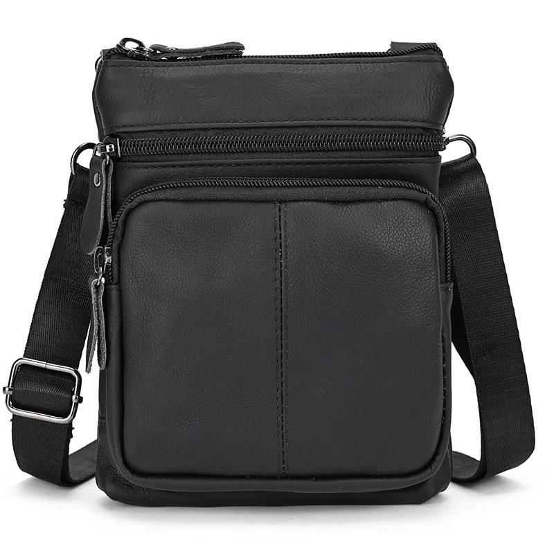 Casual top layer cowhide men\'s crossbody bag small shoulder bag outdoor waterproof mini waist bag for male phone pouch crossbody