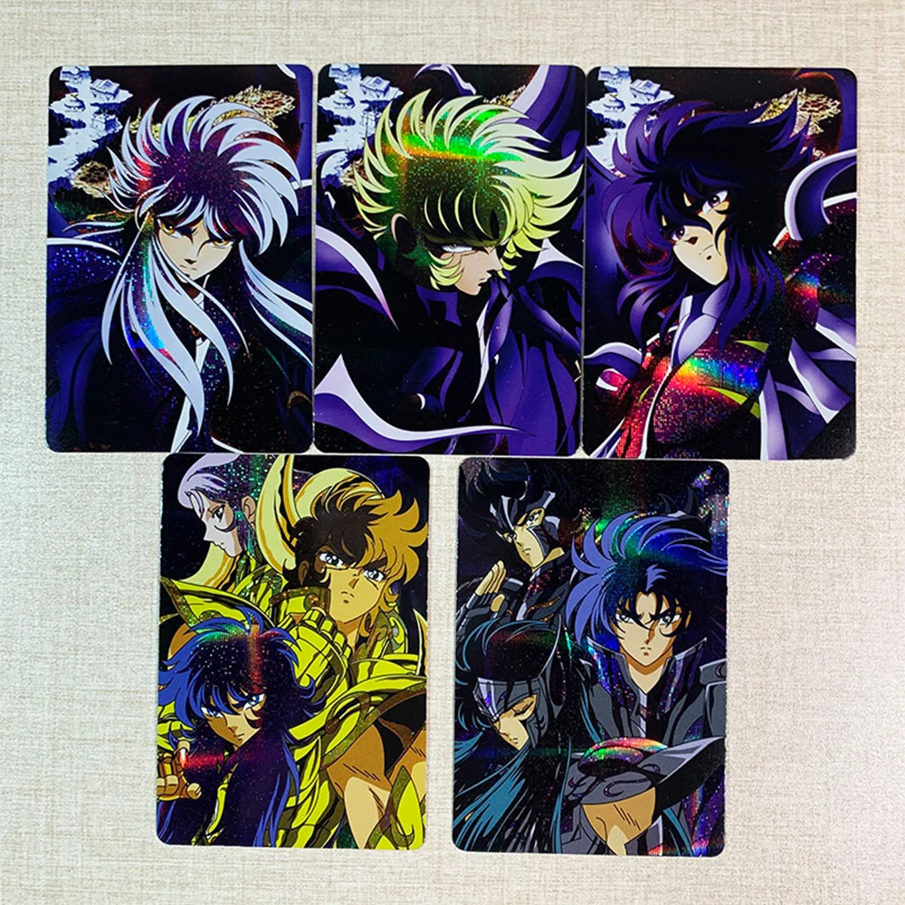 Saint Seiya DIY 5PCS/SET Hyoga Shiryu Seiya Phoenix Ikki Gauze glitter rainbow glitter texture refraction collectible card