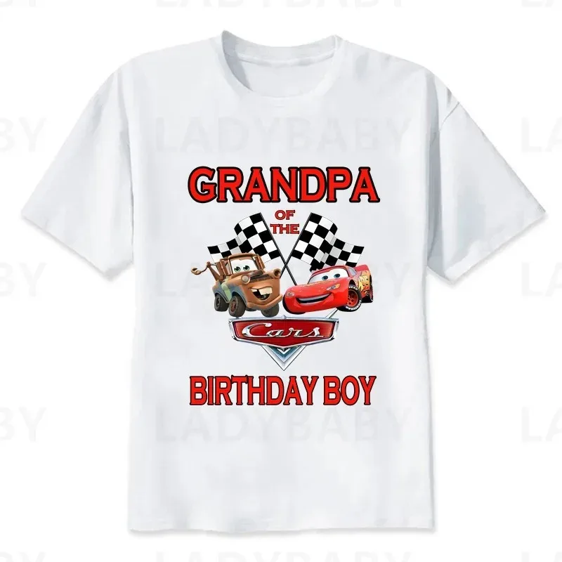 Car Family Matching Outfits For Birthday Boy Car Pixar Lightning McQueen Theme Family Look T-shirt Kids Clothes Father Mother