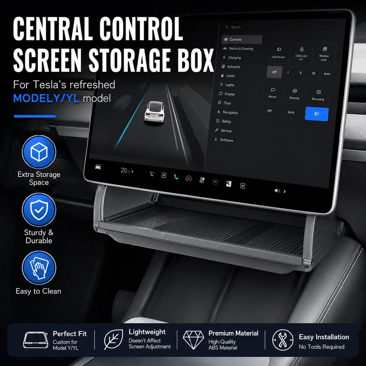 For Tesla Model 3 Y Screen Storage Box Hidden Organizer Tray Refreshed Model  Interior Dashboard Accessories
