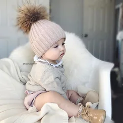 Spanish Baby Hat Autumn and Winter Knitted Super Cute Fur Ball Ear Protector for Children 0-4 Year Old Girl Pullover Hat