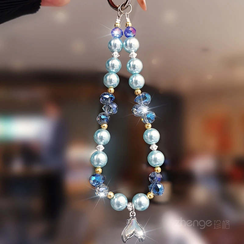 Luxury Mermaid Pearl Phone Lanyard INS Style Women Wrist Bag Hanging Charm