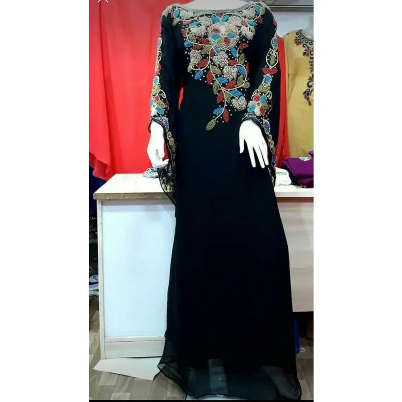 

Black Kaftans Farasha Abaya Dress In Dubai Morocco Very Fancy Long Dress European and American Fashion Trend