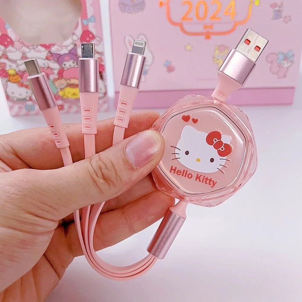 Cute cartoon KT cat Melody extendable three-in-one fast charging data cable suitable for Apple/Android/Huawei Type-C view 5