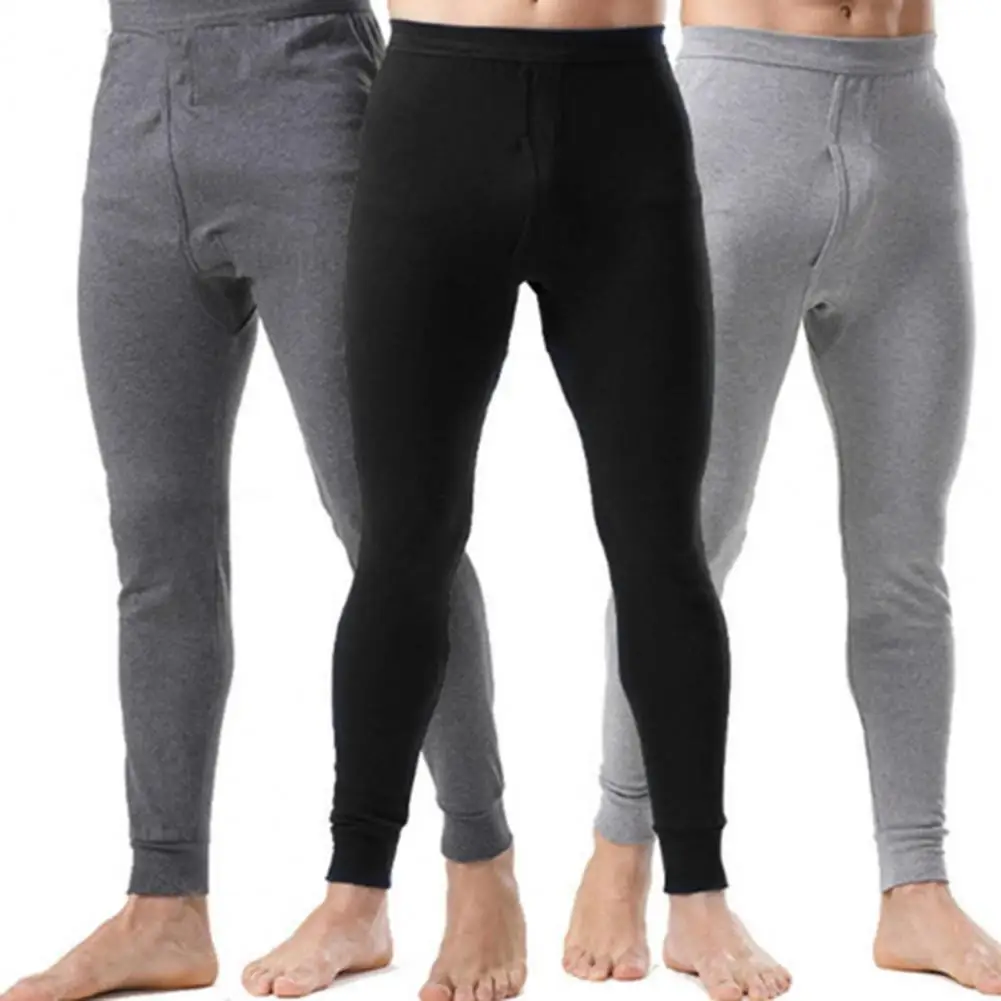 Pantalones de Base de alta elasticidad para hombre, pantalones largos con abertura frontal térmica, con bandas en el tobillo, para dormir, gran