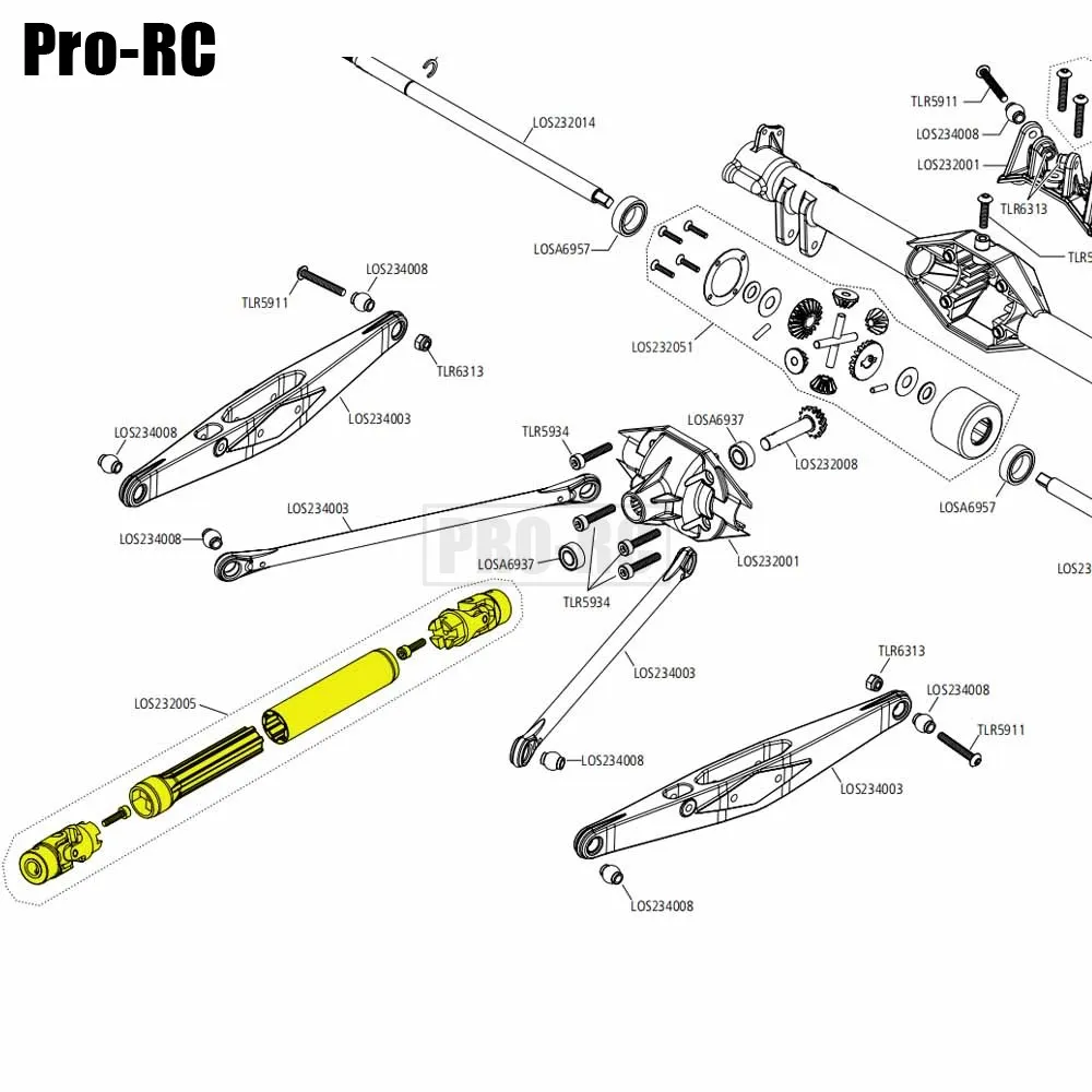 1 pezzo di trasmissione dell'albero di trasmissione CVD posteriore in acciaio HD LOS 232005   per parti di aggiornamento Team Losi 1/10 Baja Rey Rc