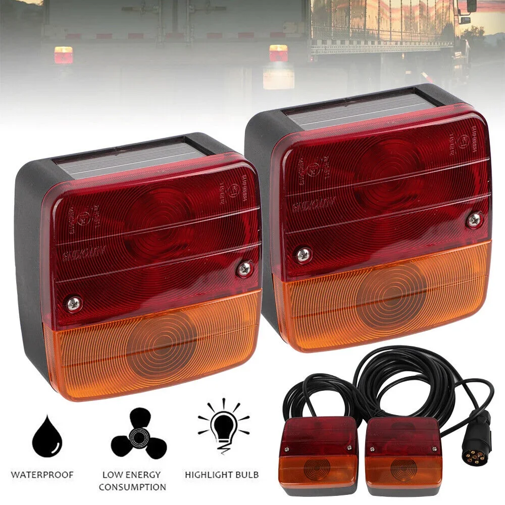 

2PCS 12V Square Rear Towing Trailer Lightboard Tail Board Light 10m 7 Pin License Number Plate Reflector Van Caravan Truck Lamp