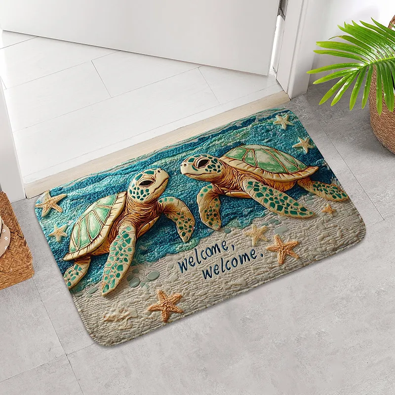 

1 sea turtle-patterned door mat, non-slip bathroom mat, ocean entrance mat, and living room decorative mat