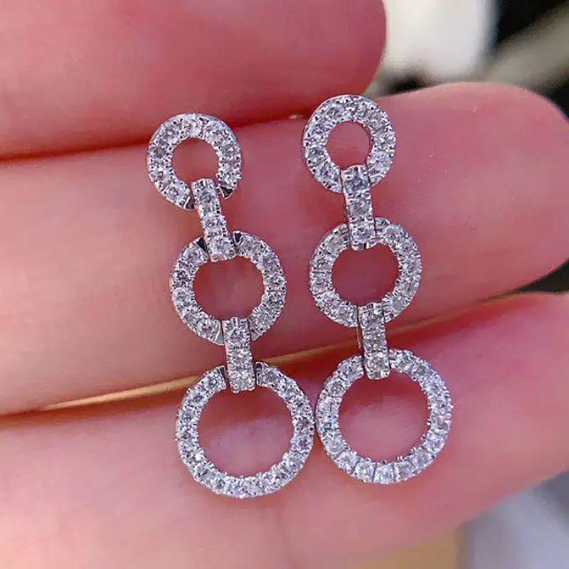 Huitan Linked Design Damen-Kreis-Tropfenohrringe für Hochzeit, täglich, vielseitige Accessoires, modischer Party-Schmuck mit funkelndem CZ
