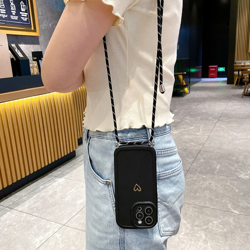 With Lanyard Love Phone Cases for IPhone 17 16 15 14 13 12 11 Pro Max Crossbody Silicone Back Cover - náhled 6