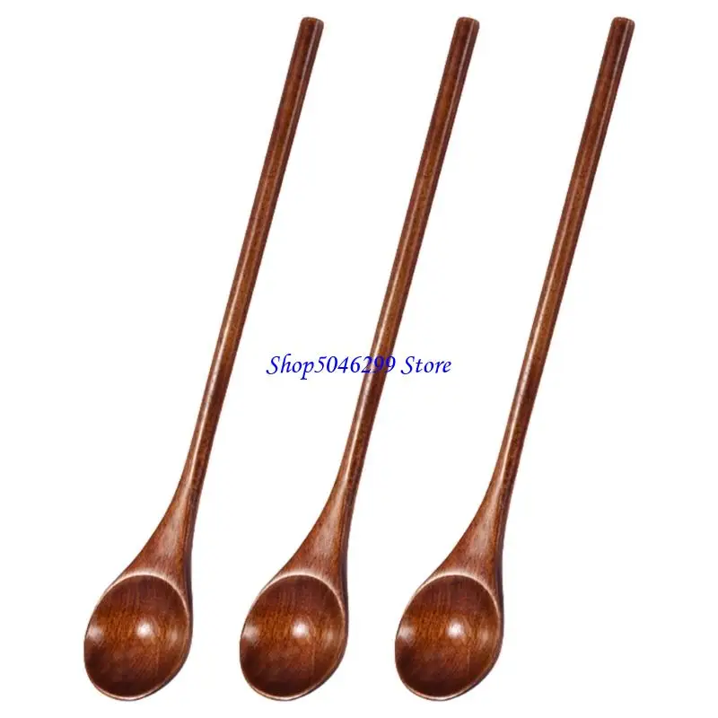 H55A 3pcs Cuchas largas prácticas madera Tés Mezclas Cucharas para tés y café agitación