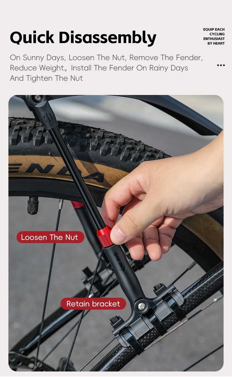 WEST BIKING Fahrrad-Schutzblech-Set für vorne/hinten mit Schnellverschluss und Rücklicht für 26-29 Zoll Mountainbike-Zubehör – Detail 10