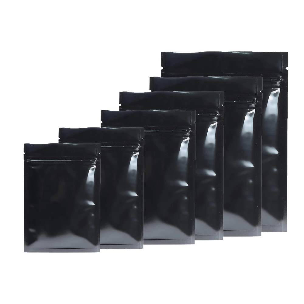 Custom Logo  Glossy Black Ziplock Pouch Promotional Silk Printing Hot Stamping  Coffee Tea Reclosable Aluminum Foil Mylar Bags