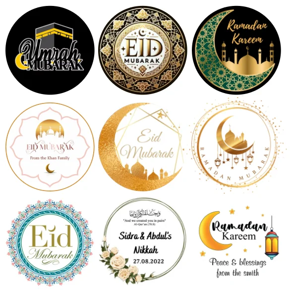 

Custom Eid Mubarak Label Ramadan Kareem Sticker Candy Muslin Islamic Festival Umrah Party Gift Supplies Decoration Water Bottle