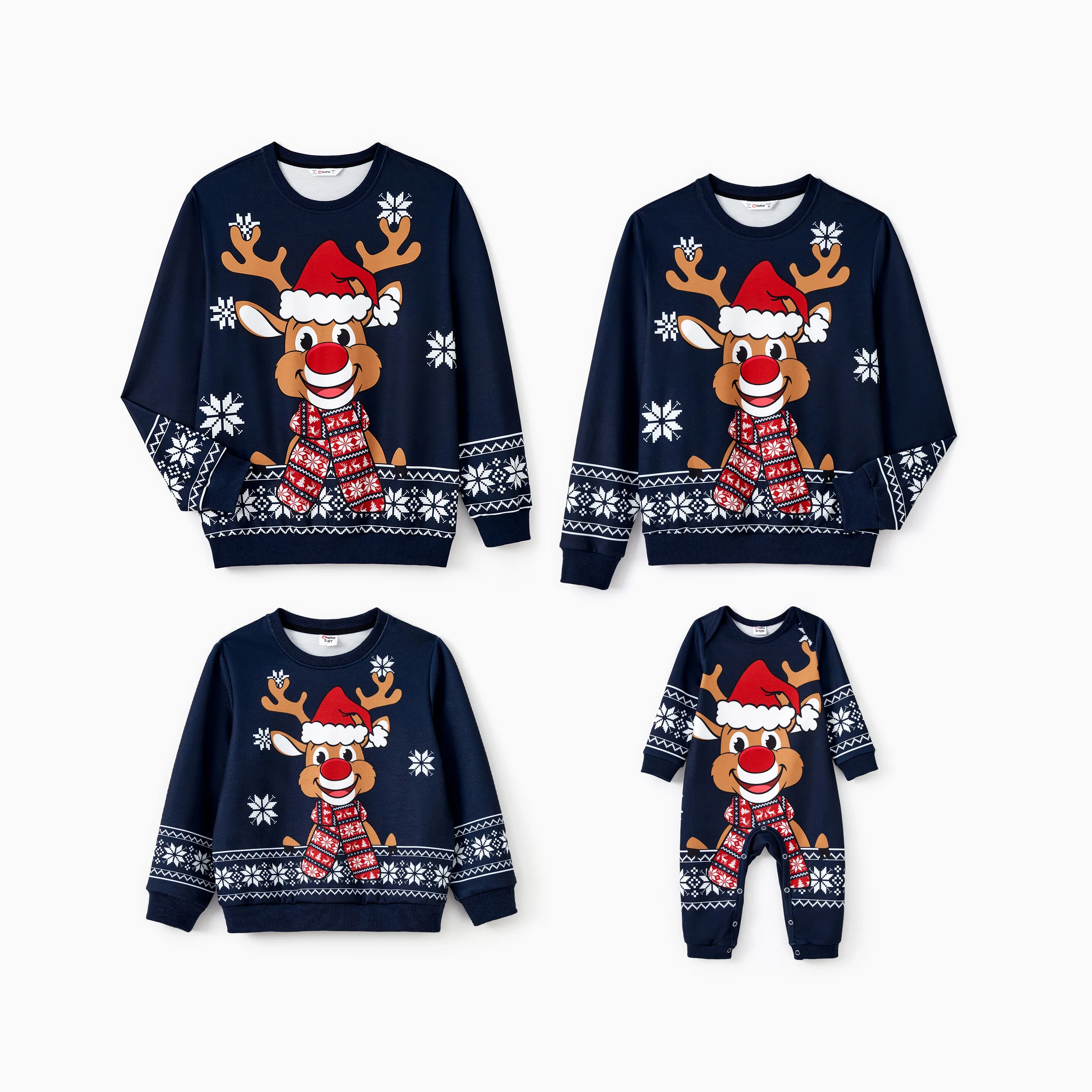 PatPat Christmas Tops Family Matching Cartoon Reindeer Graphic Snowflake Background Long Sleeves