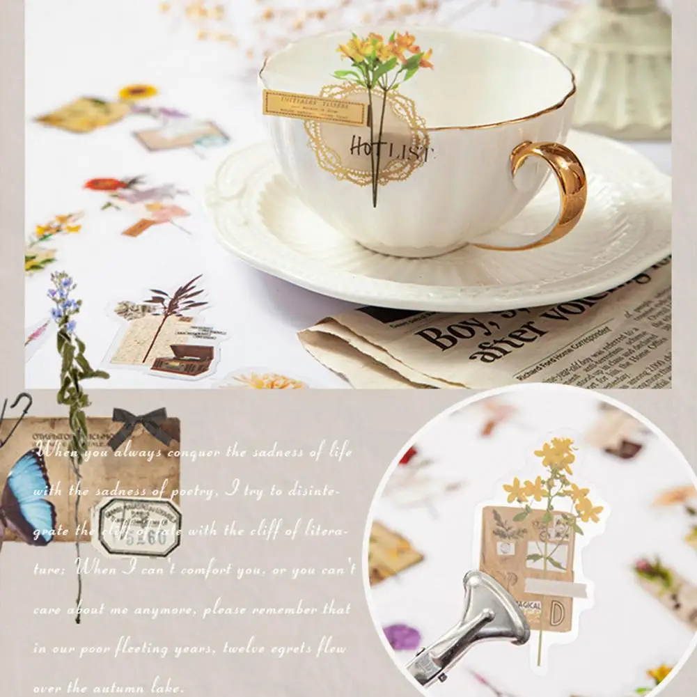 สติกเกอร์ดอกไม้ย้อนยุคสติกเกอร์รูปดอกไม้สมุดภาพดอกไม้ชุดสติ๊กเกอร์รูปลอกแนววินเทจที่การตกแต่ง DIY สำหรับอัลบัมภาพ