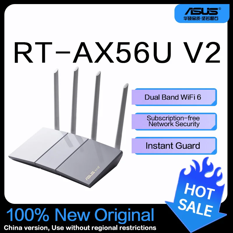 ASUS RT-AX56U V2 (AX1800) Dual Band WiFi 6 Extendable Router - White, Subscription-free Network Security, Instant Guard