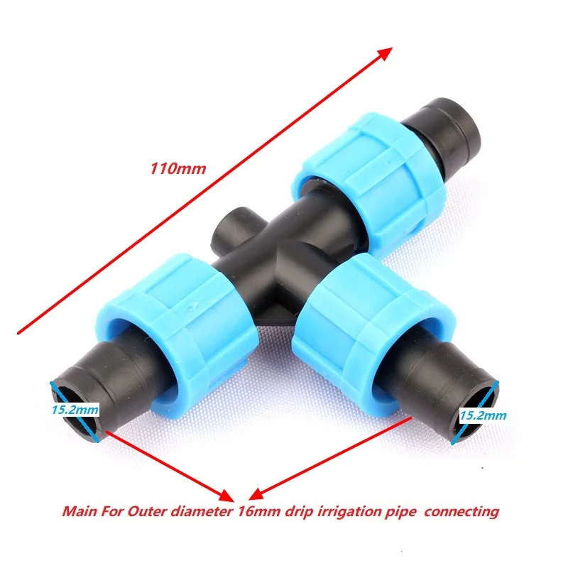 5pcs 16 PE Pipe Tee Connector Drip Irrigation System Lock Nut Equal Tee Greenhouse 16mm Irrigation Drip Tape Connectors