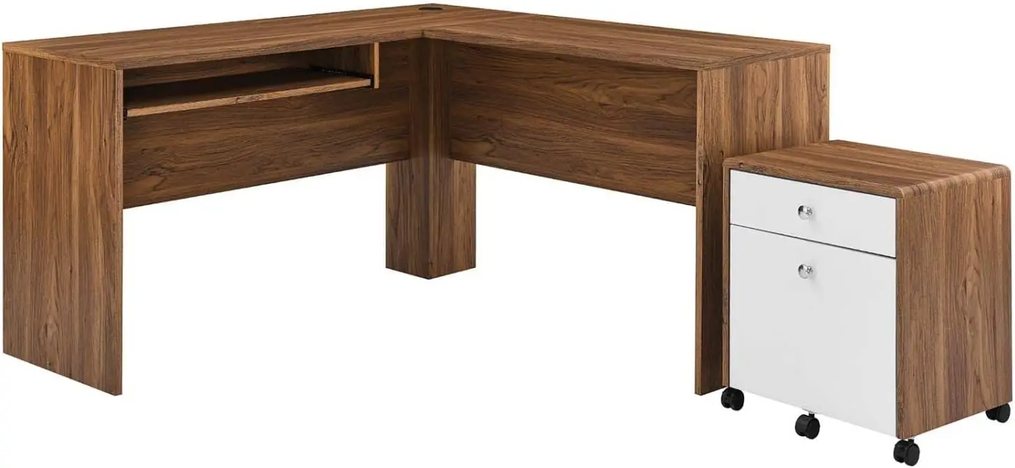 

Mid-Century Modern Office Walnut White, Desk and File Cabinet Set